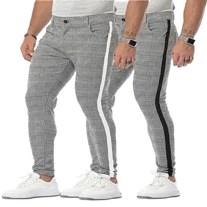 Pantaloni Casual alla moda pantaloni Slim Fit pantaloni scozzesi con pantaloni eleganti da uomo a righe laterali abbigliamento quotidiano