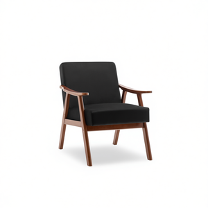 Sillón de Estilo Moderno de Mediados de Siglo, Diseño de Respaldo Alto, Tapicería Negra, Muebles para Sala de Estar - Product Image 1