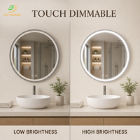Miroir de salle de bain LED rond à éclairage frontal 60 cm, anneau givré 6000K, tactile et dimmable, anti-buée, IP44, pour commandes en gros par Joystar