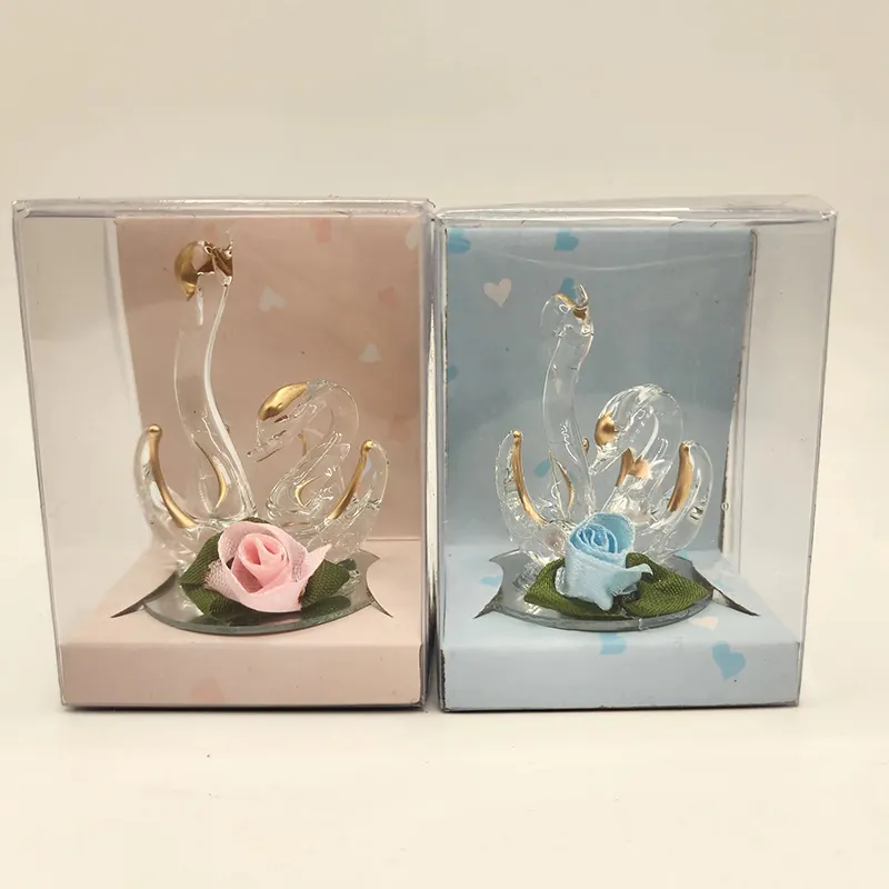 結婚式のお土産のための装飾品を飾るホット販売ファッショナブルなガラスクリスタル透明白鳥
