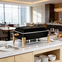 Plat de Présentation Rectangulaire de Luxe en Acier Inoxydable Doré pour Buffet de Mariage, Chauffe-Plats Alimentaire, Ensemble Chauffe-Plats à Alcool 9L, Autonomie 24h