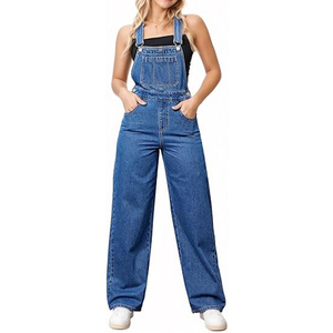Salopette en jean décontractée pour femme, taille haute, coupe large, style vintage, avec poches - Product Image 5