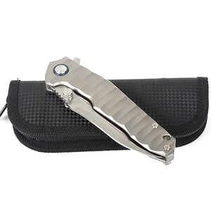 Hoja plegable de acero M390 de alta calidad 60HRC, cuchillo de bolsillo táctico Premium, mango de titanio, mecanizado CNC, excelente 60HRC OEM - Product Image 5