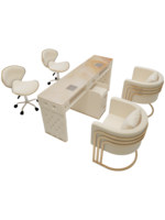 Ensemble table et chaise de manucure en bois massif style crème, plateau en verre trempé avec prise pour aspirateur et table de manucure
