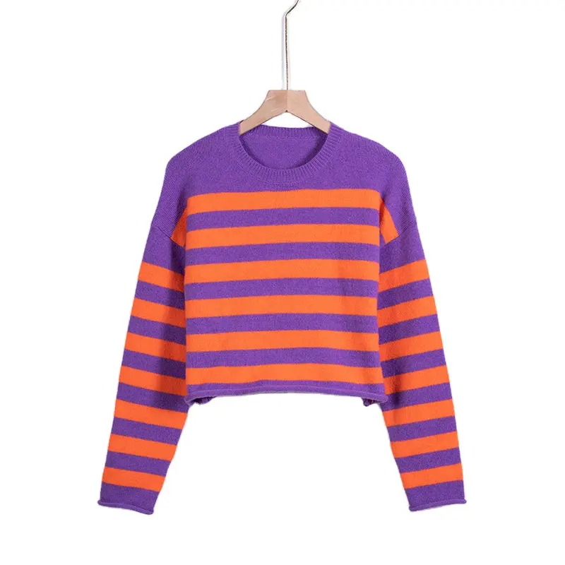 2022 fashion custom women pullover sweater striped long-sleeved red black knitted women's sweater women casual sweater dress