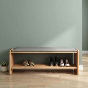 Modern Wood Entryway Bench with <b>Storage</b> Shelf Fabric <b>Cushion</b> Minimalist Design for Home Living Room Furniture - Product Image 3