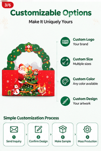 Red Christmas Gift Packaging Wreath Handle HD Printing Durable Cardboard Retail Presents <b>Party</b> Favors Handled Gift <b>Box</b> - Product Image 6