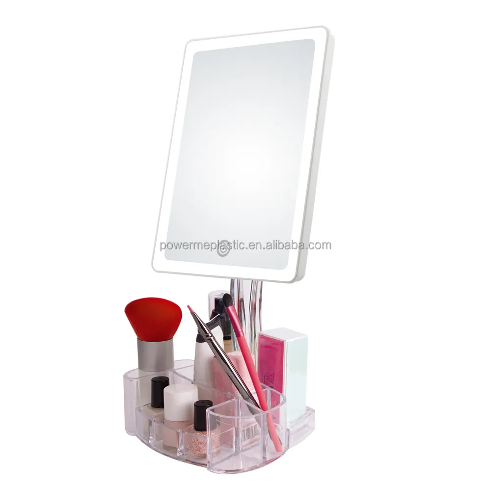 Светодиодное зеркало для макияжа с основанием для хранения косметическое зеркало со светодиодной подсветкой