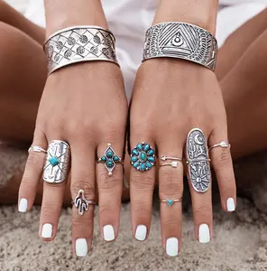 Silver Plating 9 Pcs <strong>Rings</strong> Set Women Bohemian Ladies <strong>Full</strong> <strong>Finger</strong> <strong>Ring</strong> - Product Image 1