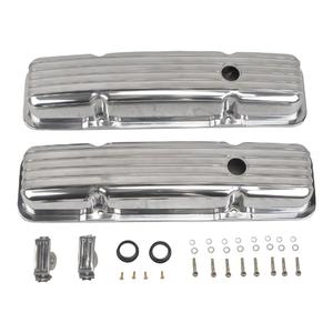 Coperchi Valvole Corti in Alluminio Lucidato Alettato per Chevy SBC 58-86 con Bulloni Perimetrali 283 302 305 327 350 400 Foro da 1-1/4 Pollici - Product Image 1