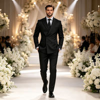 Blazer Homme Croisé à Double Boutonnage avec Bretelles Personnalisables, Veste de Costume Formelle à Revers Pointus Unique pour Mariage et Soirée d'Affaires