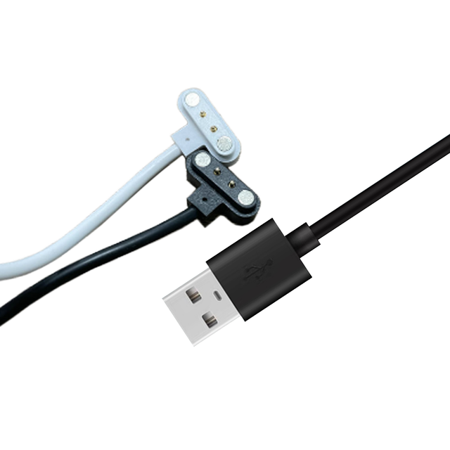 Spring Loaded Pogo Pin 2-Pin Connector 4mm Pitch T Shape 60cm Braid Shielded Pure Copper PVC Smart Watch 2-in-1 Magnetic USB