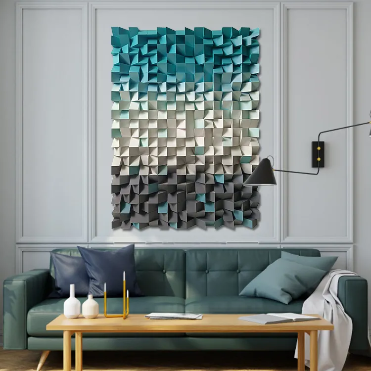 JZ Home Decor Mixed Media Art 3D Abstract Geometric Wall Arts Handmade Wood Carved Artwork Design Wall Painting
