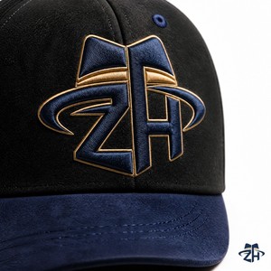 Casquette de baseball unisexe en daim brossé, <span class=keywords><strong>snapback</strong></span>, bicolore noir et marine, visière contrastante, six panneaux, réglable, logo personnalisé, vente en gros - Product Image 4
