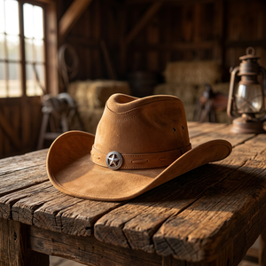 Sombrero de Vaquero de Cuero de Grano Completo 2026 con Banda de Conchos de Estrella, Hecho a Mano, Estilo Western, Unisex, para Adultos, Casual, para Exteriores, Cuatro Estaciones, Deportes y Fiestas - Product Image 2