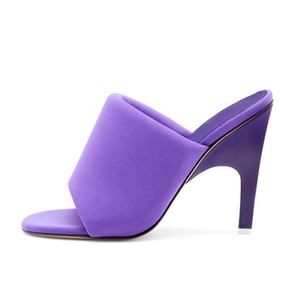 Tomaia gonfia da donna Slip on sandali abito a spillo muli tacco alto sottile lucido Patent Party Open Square toe Slides - Product Image 3