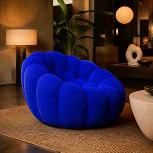 Electric Blue Fabric Bubble Lounge Chair Oversized <strong>Bean</strong> <strong>Bag</strong> Armchair <strong>Boucle</strong> Cloud Modern Designer Reclining Soft Comfort Living - Product Image 4