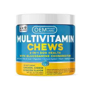 Supplément multivitaminé OEM au curcuma et à l'huile de poisson, 35 vitamines et nutriments essentiels pour le système immunitaire, la peau et le pelage du chien. - Product Image 1