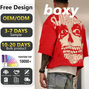 <span class=keywords><strong>T</strong></span>-<span class=keywords><strong>shirt</strong></span> Oversize Boxy Cropped da <span class=keywords><strong>Uomo</strong></span> in French Terry di Cotone Pesante 100% Personalizzabile, Stampa Serigrafica, Design Vuoto, per Sport e <span class=keywords><strong>Palestra</strong></span> - Product Image 1