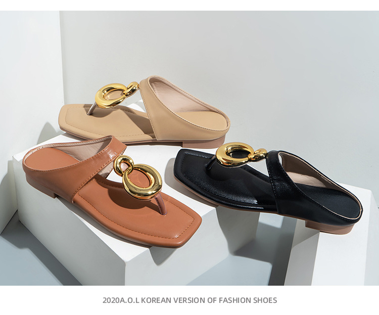 Fashion Round Buckle Clip Toe Flat Sandal Leather PU Women Slippers Girls Casual Shoes