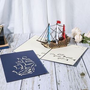 Carta tridimensionale carta creativa intaglio vuoto biglietto di auguri fatto a mano <span class=keywords><strong>galeone</strong></span> in sella al vento e alle onde biglietto di auguri - Product Image 4