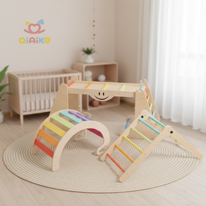 <span class=keywords><strong>CPC</strong></span> CE EN71 Montessori Triangle d'escalade en bois combiné arc-en-ciel Pickler, jouet en bois pour enfants - Product Image 1