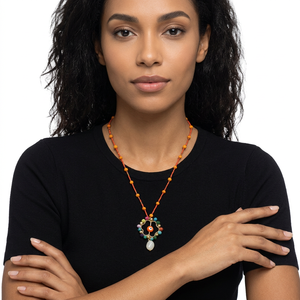 Collar Bohemio Chapado en Oro con Cuentas, Colgante de Piedras Coloridas para Mujer, Joyería de Moda Hecha a Mano con Forma Circular - Product Image 2