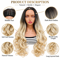 Perruque synthétique longue ondulée Ombré blond racine noire, raie au milieu, en fibre résistante à la chaleur, aspect naturel pour femmes, fournisseur en gros