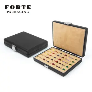 FORTE wholesale High-quality custom made bare stone jewelry box luxury black pu leather bare stone jewelry box