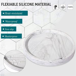 Bandeja Redonda de Mármol Blanco Nórdico con Borde Elevado para Baño, Encimera de Cocina, Organizador Decorativo de Almacenamiento - Product Image 3