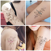 Tatouage temporaire Weimei motif rose pivoine, autocollant sexy pour filles, tatouage temporaire réaliste noir pour l'art corporel