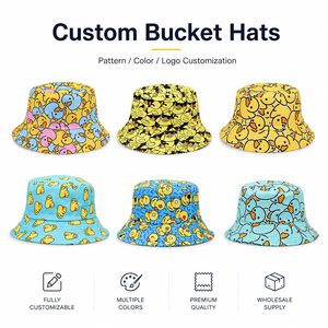 Custom Reversible Yellow Duck Cartoon Full Print Bucket <b>Hat</b> for Men <b>Women</b> Travel Beach Outdoor - Product Image 1