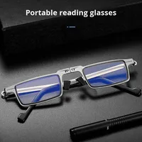 Lunettes de lecture carrées rétro ultra-légères portables argentées HD pliables avec verres blancs anti-lumière bleue unisexe pour visages carrés