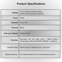 Bouilloire Électrique Thermo Pot LANCO, Distributeur d'Eau Numérique, Chauffe-Eau en Acier Inoxydable 4-6L 750W Grande Capacité avec Protection Contre la Cuisson à Sec