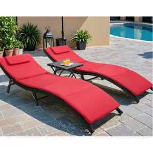 Folding Patio Chaise Lounge Chair For Outside Set Of 2 Adjustable Outdoor Pool Recliner Chair
