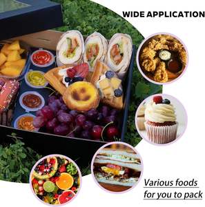 กล่องขนมอบสำหรับใช้งานกลางแจ้ง ทำจากกระดาษแข็งสีดำ ทนทาน ฝาใส สำหรับ 5-8 คน ถาดอาหารแบบใช้แล้วทิ้ง (15x10x3.5 นิ้ว) - Product Image 4