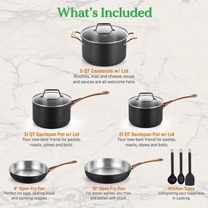 Chảo & Nồi Kiểu Dáng Bằng Nhôm Ép, Chảo Rán Vừa & Nhỏ Chảo Rán Tay Cầm Vàng Bộ Dụng Cụ Nấu Nướng Chống Dính - Product Image 2