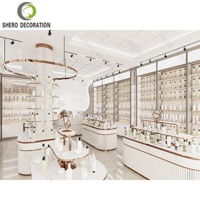 Muebles de Tienda de Cosméticos de Lujo, Exhibidor de Productos para el Cuidado de la Piel con Decoración y Diseño de Gabinete de Pared con LED Dorado - Product Image 2
