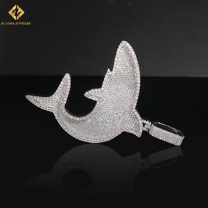 Colgante de Tiburón GRA, Plata 925 con Baño de Rodio, Moissanita VVS, Colgante de Lujo con Temática Animal, Joyería Hip Hop - Product Image 5