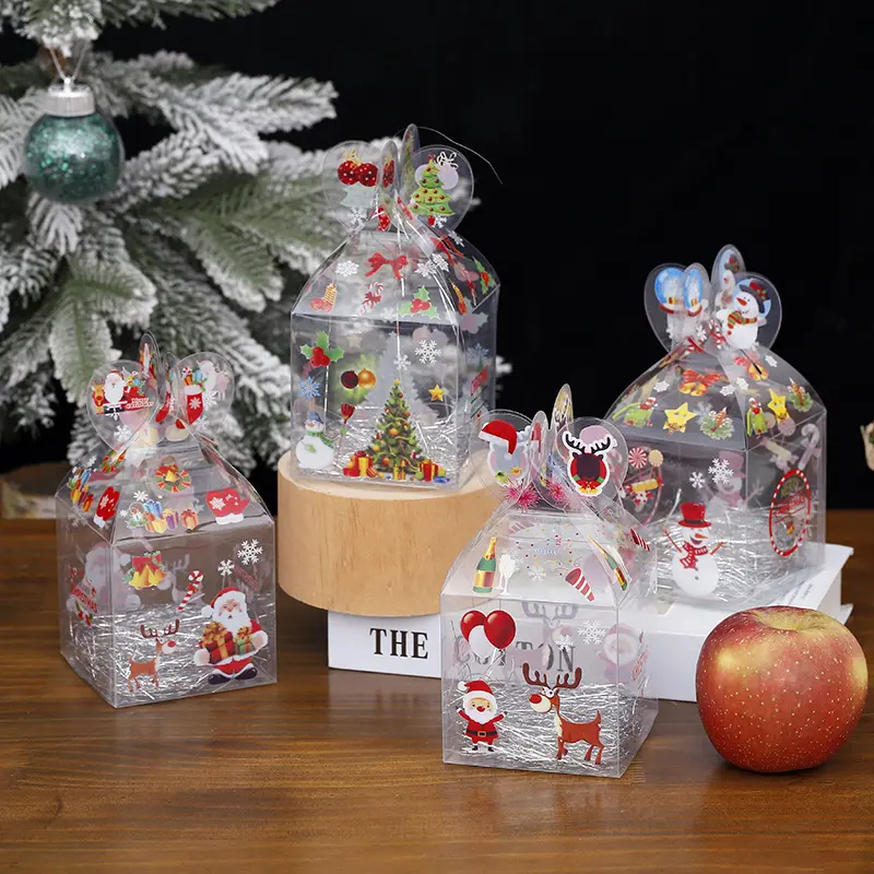 Boîte à bonbons transparente décoration de noël boîte-cadeau et emballage père noël bonhomme de neige Elk renne bonbons de noël boîte transparente