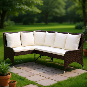 Ensemble de 2 canapés de jardin en rotin brun avec coussins crème pour l'accueil en plein air - Product Image 2