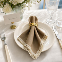 Serviette en tissu à bordure dentelle 45x45cm pour mariage, restaurant, hôtel, fête, décorative, réutilisable, colorée, avec anneau, durable, vente en gros