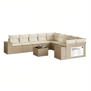Ensemble de canapés de jardin en rotin moderne 6 places, mobilier d'extérieur résistant aux intempéries, design contemporain beige crème blanc - Product Image 1