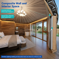 Unité d'hébergement de glamping en treillis d'acier sur mesure avec toit en membrane PVDF de 1050g et système mural configurable pour projets hôteliers
