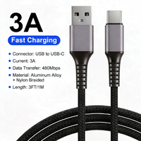 Câble USB Type C tressé en nylon, charge rapide 3A, synchronisation des données 480 Mbps pour téléphone portable, écouteurs, appareil photo