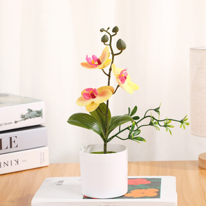 Fleur d'orchidée Phalaenopsis artificielle en pot rond, 3 plantes, matériau PP, décoration intérieure - Product Image 3