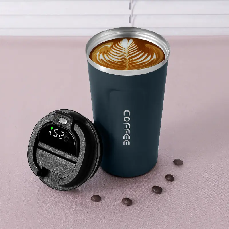 Goofit Tasse à café de voyage intelligente à double paroi de 510ml avec logo personnalisé Tasse thermos en acier inoxydable 304 avec couvercle de température