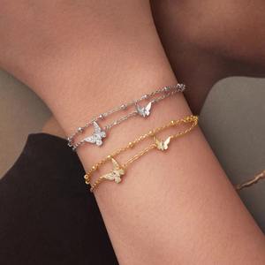 Double-Layer Butterfly <b>Bracelet</b> 925 Sterling Silver Dainty Beaded Chain Adjustable for Women <b>Charm</b> <b>Bead</b> Fine Jewelry Gift - Product Image 5