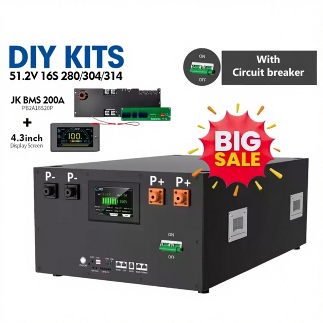 EU Stock DIY Kits 48V 51.2V 15Kwh LiFePO4 Battery Box JK PB2A16S20P Inverter BMS 4.5inch Touch LCD Metal Box Empty Enclosure