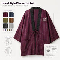 Veste de travail kimono ample à manches larges avec fermeture à nouer, rayée, en fibre de polyester antibactérienne, plusieurs couleurs personnalisables, pour le personnel hôtelier